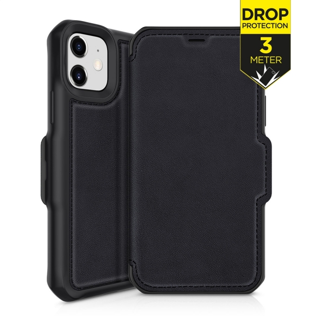 ITSKINS Level 2 HybridFolio Leather for Apple iPhone 12 Mini Pure Black ITSKINS Level 2 HybridFolio Leather for Apple iPhone 12 Mini Pure Black - Image 1