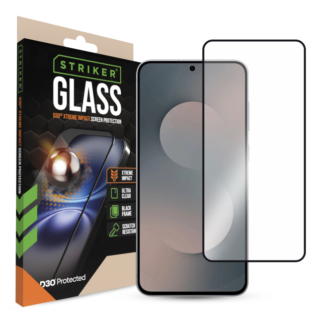 Striker D3O Xtreme Impact Glass Screen Protector - Black Frame - Samsung Galaxy S25 FE Striker D3O Xtreme Impact Glass Screen Protector - Black Frame - Samsung Galaxy S25 FE - Image 1